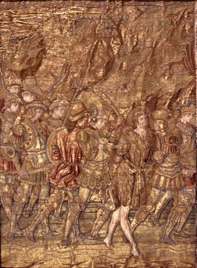Svatý Jan Křtitel odvezen do vězení, tapisérie zobrazující výjevy ze života světce (textil) od Antonio Pollaiuolo