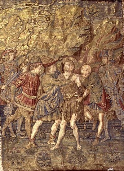 Zatčení svatého Jana Křtitele, tapiserie s výjevy ze života světce (textil) od Antonio Pollaiuolo