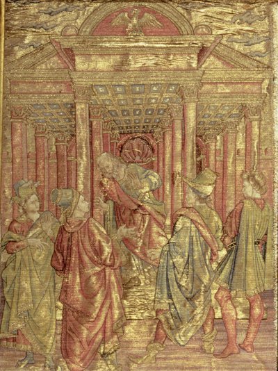 Zachariáš odchází z chrámu, tapisérie zobrazující výjevy ze života sv. Jana Křtitele (textil) od Antonio Pollaiuolo