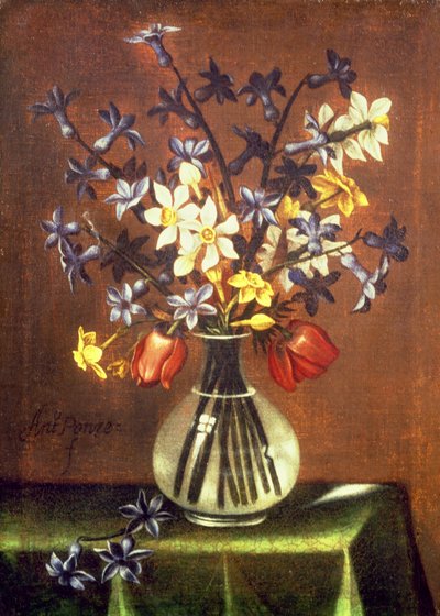 Květinové zátiší s hyacinty, tulipány a bažantími oky (olej) od Antonio Ponce