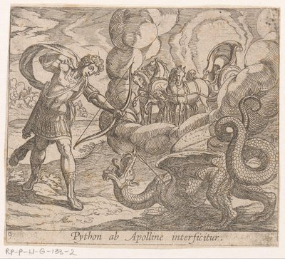 Apollo ničí Python Python je zabit Apollem (název na objektu) Metamorphoseon nebo transformace (název série) Metamorfosen van Ovidius (název série) od Antonio Tempesta