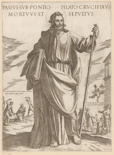 Heilige Jakobus de Mindere Utrpení pod Pontským Pilátem, ukřižovaný, mrtvý a pohřbený (titul na předmětu) Kristus, Marie en de apoštol (název série) od Antonio Tempesta