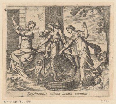 Erichthonius uit zijn mand gelaten Erichthonius je viděn s volným košem (titul na předmětu) Metamorphoseon nebo transformace (název série) Metamorfosen van Ovidius (název série) od Antonio Tempesta