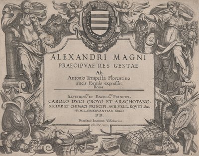 Frontispis k životu Alexandra Velikého, vlevo je Bellona a vpravo žena ..., 1608. od Antonio Tempesta
