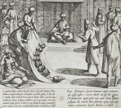 Za přítomnosti Almanzora Gonzalo Gustos rozpoznává useknuté hlavy svých synů od Antonio Tempesta