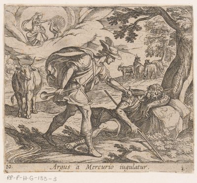 Merkur doodt Argus Argus je uškrcen Merkurem (titul na předmětu) Metamorphoseon nebo transformace (název série) Metamorfosen van Ovidius (název série) od Antonio Tempesta