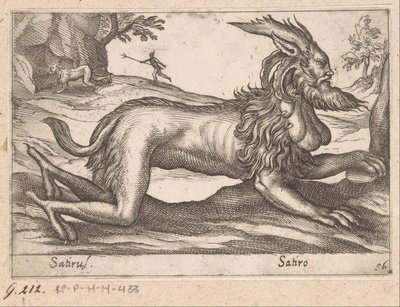monstrózní stvoření Satirus/ Satiro (název na objektu) Zvířata a mýtická stvoření (název série) Nova raccolta de li animali piu curiosi del mondo (název série) od Antonio Tempesta