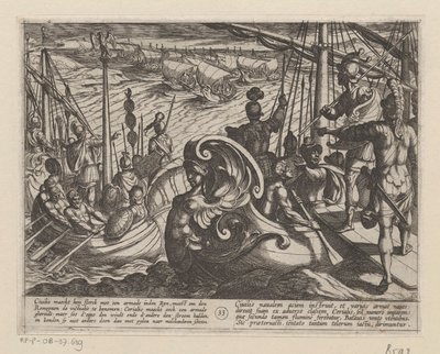 Nizozemské a římské lodě na Rýně Batavské války proti Římanům (název série) Batavorum cum Romanis Bellum (název série) od Antonio Tempesta