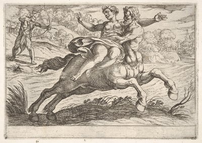Nessus se pokouší vzít Dejaniru od Herkula: Nessus drží Dejanira na zádech, když..., 1608. od Antonio Tempesta