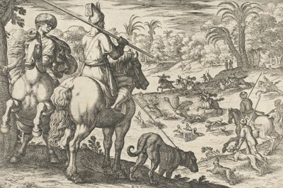 Hon na pštrosa, z „Loveckých scén VI“, 1609. od Antonio Tempesta