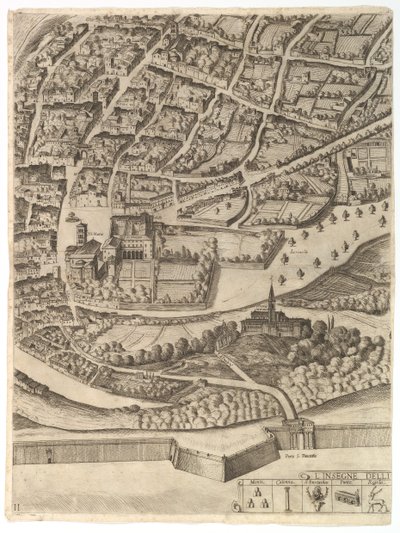 Plán města Říma. Část 11 s levým břehem San Pancrazio, 1645. od Antonio Tempesta