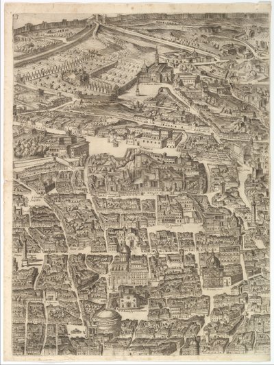 Plán města Říma. Část 3 se Santa Maria Maggiore, Pantheonem a Trajánovým ..., 1645. od Antonio Tempesta