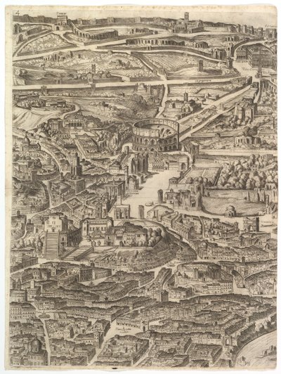 Plán města Říma. Část 4 se Santa Maria in Aracoeli, Forum Romanum, ..., 1645. od Antonio Tempesta