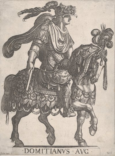 Talíř 12: Císař Domitian na koni čelem vpravo od 