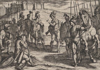 Talíř 15: Civilis Treating with a Roman Commander, z Války Římanů proti ..., 1611. od Antonio Tempesta