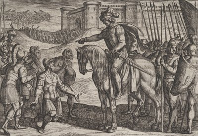 Talíř 19: Muži z pevnosti se vzdávají a slibují své životy Civilis, z The War ..., 1611. od Antonio Tempesta