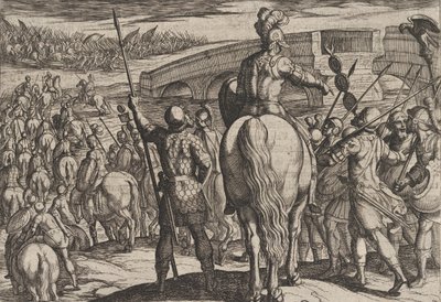 Talíř 24: Předsunutá garda nových římských vojsk se obrátila zpět, z Války Římanů..., 1611. od Antonio Tempesta