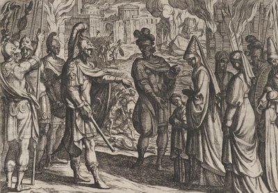 Talíř 28: Kolínská vojska přivádějí Civilisovu manželku a sestru do Cerialis, z Války R..., 1611. od Antonio Tempesta
