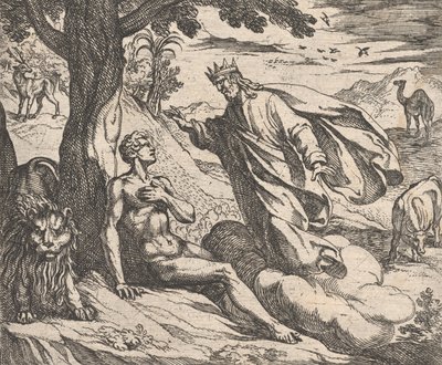 Deska 2: Stvoření člověka Hominis creatio, z Ovidiových ‚Metamorphoses‘, 1606. od Antonio Tempesta