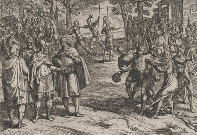 Talíř 2: Římané berou staré Holanďany jako rukojmí a svádějí mladé, z Války..., 1611. od Antonio Tempesta
