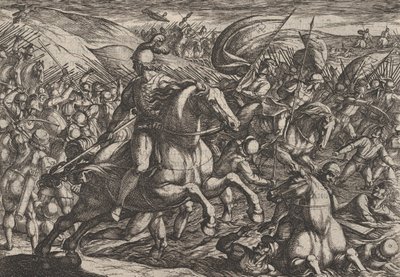 Deska 30: Cerialis Hnací Holanďany do Rýna, z Války Římanů proti..., 1611. od Antonio Tempesta