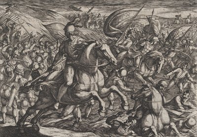 Deska 30: Cerialis Hnací Holanďany do Rýna, z Války Římanů proti..., 1611. od Antonio Tempesta