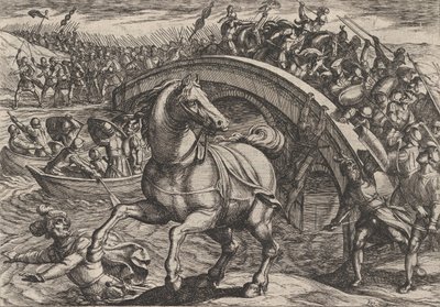 Plate 31: Civilis nucený sesednout a přeplavat řeku, z Války Římanů..., 1611. od Antonio Tempesta