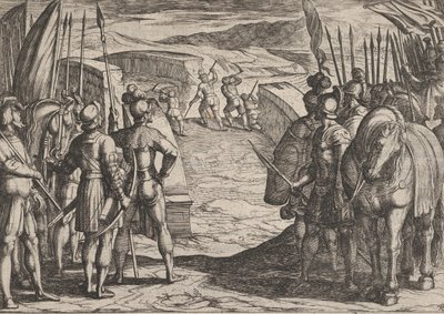Plate 35: Batavians Become Afraid and Begin Peace Talks, from The War of the Romans Ag..., 1611. od Antonio Tempesta