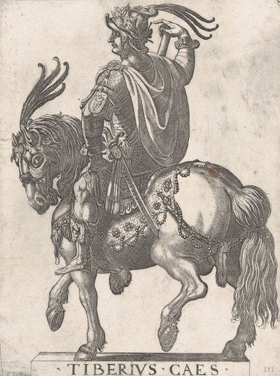 Deska 3: Císař Tiberius na koni, z „Prvních dvanácti římských císařů“, 1596. od Antonio Tempesta