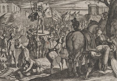 Deska 5: Bruno jmenovaný vůdcem Caninefates, z Války Římanů proti..., 1611. od Antonio Tempesta