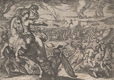 Deska 6: Darius prchající z bitevního pole, ze Skutků Alexandra Velikého, 1608. od Antonio Tempesta