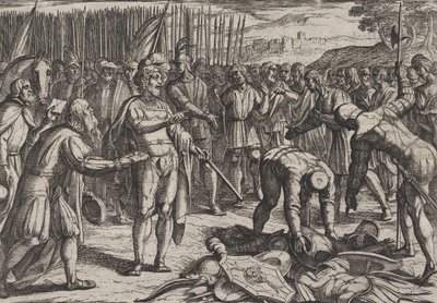 Deska 7: Němečtí vyslanci navštěvují Civilis, z Války Římanů proti Bataviánům Ro..., 1611. od Antonio Tempesta