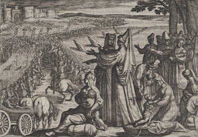 Talíř 8: Ženy a děti pozorují Civilis bojující s Římany, z Války Romů..., 1611. od Antonio Tempesta