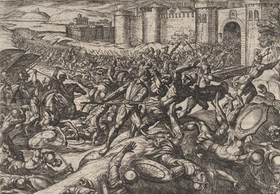 Talíř 9: Římané poražení holandskými vojsky u Bonny, z Války Římanů Agai..., 1611. od Antonio Tempesta