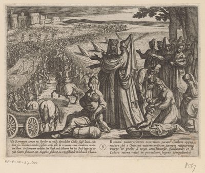 Ženy a děti sledují, jak Julius Civilis poráží Římany Batavské války proti Římanům (název série) Batavorum cum Romanis Bellum (název série) od Antonio Tempesta