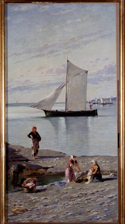 Lavandieres na břehu řeky Bisagno poblíž Genes, Itálie Malba Antonia Varniho (1841-1908) 1891 Genes, Galleria d