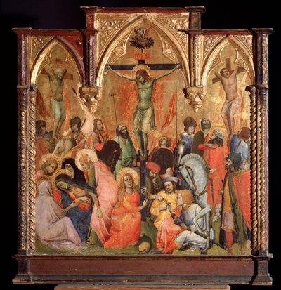 Ukřižování se dvěma zloději ukřižovanými s Ježíšem Kristem (tempera a zlato na panelu od Antonio Veneziano