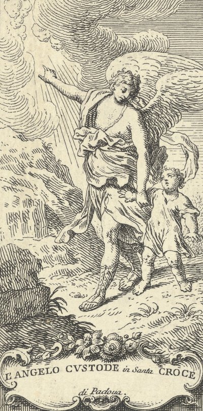 Anděl, který vede mladého chlapce a gestikuluje k oblakům, ca. 1708-82. od Antonio Visentini