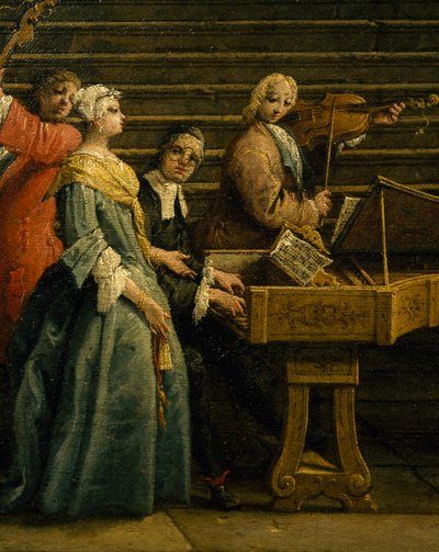Concert at the Villa, av Antonio Visentini (1688-1782), piano og fiolin, olje på lerret, 207x320, Italyczech od Antonio Visentini