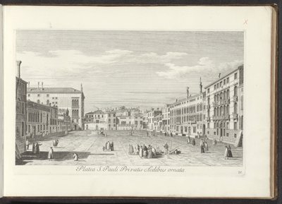 Gezicht op Campo San Polo te Venetië Náměstí sv. Pavla zdobené soukromými domy (název na objektu) Gezichten op bugemenen en pleinen v Benátkách (název série) Známější pohledy na město Benátky z panelů Antonius Canal 38 vytištěných vzduchem Antoniem od Antonio Visentini