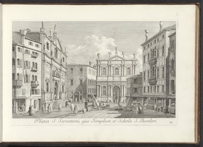Gezicht na Campo San Salvador te Benátky Ulice svatého Spasitele, její chrám a škola svatého Theodora (název na předmětu) Gezichten op bugemenen en pleinen v Benátkách (název série) Známější pohledy na město Benátky, z Antonius Canal, 38 panelů vzduchu od Antonio Visentini