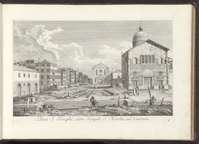 Gezicht op de Chiesa di San Giuseppe di Castello te Venetië Areál sv. Josefa s chrámem sv. Mikuláše na hradě (název na objektu) Gezichten op bugemenen en pleinen v Benátkách (název série) Známější pohledy na město Benátky z obrazů Antonia Canala od Antonio Visentini