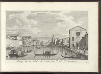 Pohled na Canal Grande, Santa Maria di Nazareth a San Simeone Piccolo te Venetië Vyhlídka od Domu svatého Kříže k P. P. Discalceatos (název na objektu) Nejznámější pohledy na město Benátky, z 38 panelů Antonius Canal, vytištěných mosazí A od Antonio Visentini