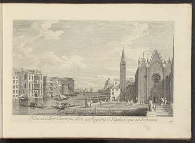 Pohled na Canal Grande en de Chiesa di Santa Maria della Carità te Venetië Na této straně od domu Charity, na druhé straně od kraje S. Vitalis až po Telonium (název na objektu) Nejznámější pohledy na město Benátky z 38 panelů Antonius Canal ve vzduchu od Antonio Visentini