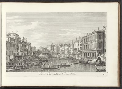 Nachází se na Canal Grande en de Rialtobrug te Benátky Rivoalti Bridge to the East (název na objektu) Nejznámější pohledy na město Benátky z 38 panelů Antonius Canal, vytištěných na mosazi Antoniem Vissentinim, rozdělených do tří částí. druhá část (ser od Antonio Visentini
