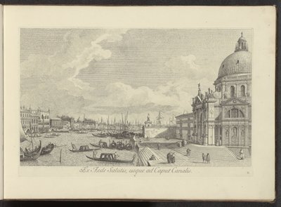 Podívejte se na Canal Grande a Santa Maria della Salute te Benátky Od domu spásy k hlavě kanálu (název na objektu) Nejznámější pohledy na město Benátky, z 38 panelů Antonius Canal, vytištěných na mosazi Antoniem Vissentinim, ve třech částech od Antonio Visentini