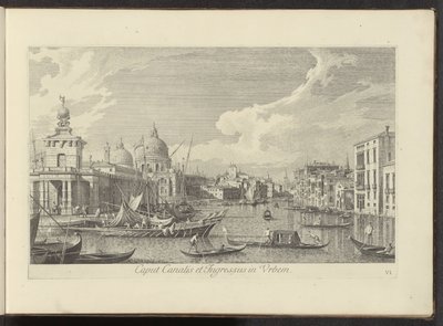 Podívejte se na Canal Grande te Benátky Hlava kanálu a vjezd do města (název na objektu) Nejznámější pohledy na město Benátky z 38 panelů Antonius Canal, vytištěných na mosazi Antoniem Vissentinim, rozdělených do tří částí. díl první (název seriálu od Antonio Visentini