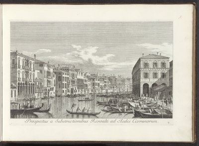 Podívejte se na Canal Grande te Benátky Pohled ze spodní stavby Rivoalti k Aedes Civranorum (název na objektu) Nejznámější pohledy na město Benátky z 38 panelů Antonius Canal, vytištěných na mosazi Antoniem Vissentinim, rozdělených do tří částí. p od Antonio Visentini