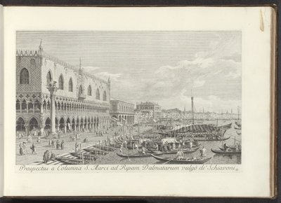 Hoek van het San Marcoplein s Dogepaleis en de zuil s de Leeuw van Venetië Pohled od sloupu svatého Marka na Bank of Dalmatia vulgò de