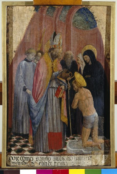 Sv. Ambrož křtí sv. Augustina, kolem roku 1441 (tempera na desce) od Antonio Vivarini